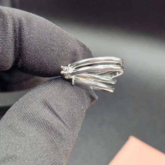 Sterling Silver 925 Rhodium Plated Double Oval Hoop Earrings 18mm - Picture 8 of 12